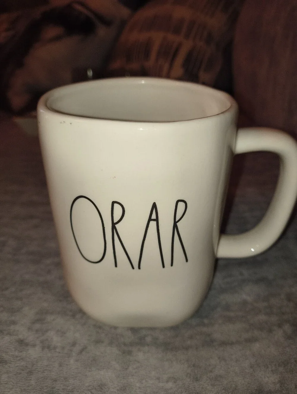 Rae Dunn White Ceramic Mug with Black Lettering ORAR